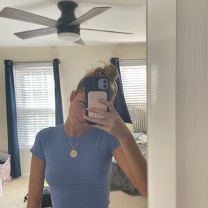 Tilly's Blue Fitted Crop Top Short Sleeve